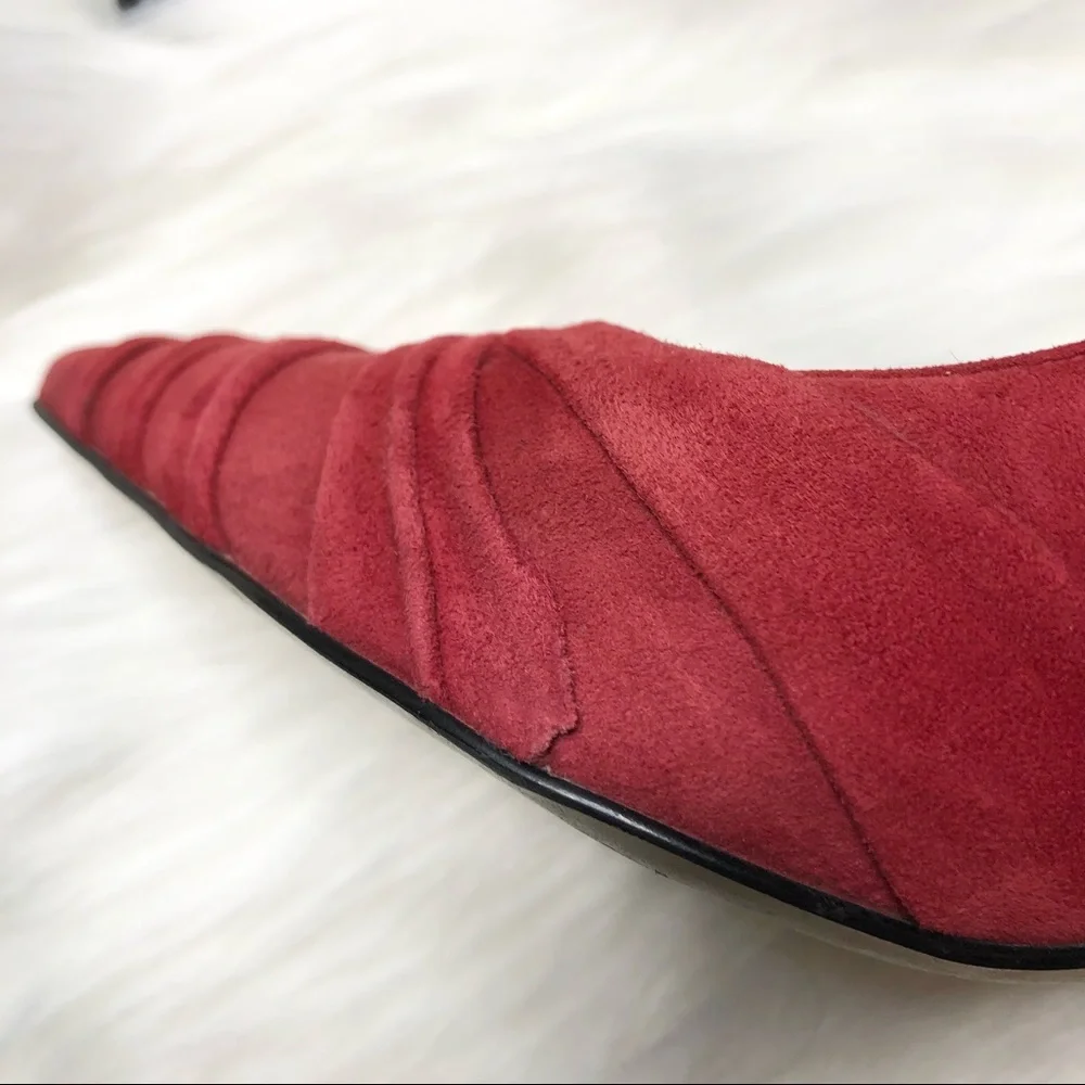 MARC FISHER Suede Leather Pumps Pleated Heels Stiletto Red Slip On Size 8M
